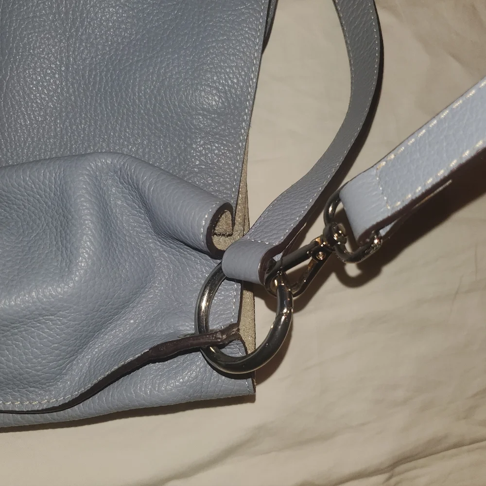 Alberta di Canio Italian leather blue purse. Silvwr hardware.